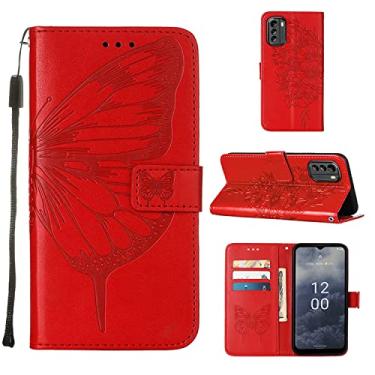 Imagem de Capas de telefone borboleta em relevo Nokia G60 G 60 5G capa de couro com slots de cartão impressos clipe de carteira para telefone de negócios Nokia G60 5G capas (vermelho, Nokia G60 5G)