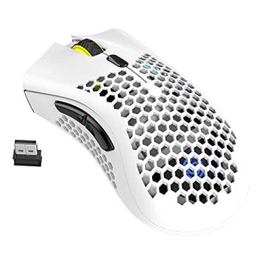 Imagem de SZAMBIT Mouse de Jogos Sem Fio Honeycomb,5 Modos de Luz RGB Backlight,1600 Sensor óptico DPI Ajustável,Mouse de Computador USB Leve para Windows 7/8/10/XP Vista Linux PC,Laptop (Branco)
