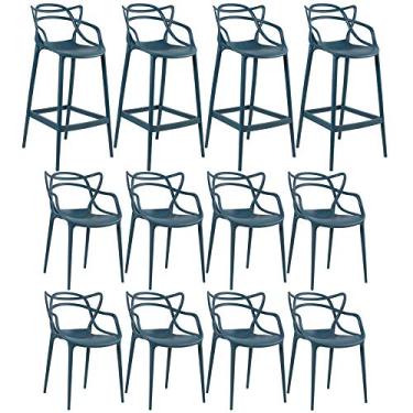Imagem de Loft7, KIT - 8 x cadeiras + 4 x banquetas altas Masters Allegra - Azul petróleo
