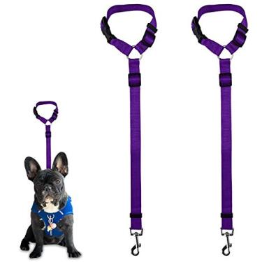 Imagem de Cinto de assento para cães, pacote com 2 tiras de segurança para o encosto de cabeça do carro de tecido de nylon ajustável cinto de segurança para cães no veículo Viagem uso diárioRosoz roxo