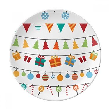 Imagem de Prato de ilustração com bandeira colorida Merry Christmas Salver de porcelana decorativa para louças de jantar