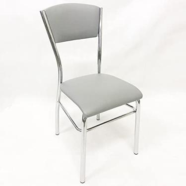 Imagem de Cadeira de COZINHA com reforço cromada assento e encosto cinza - Poltronas do Sul