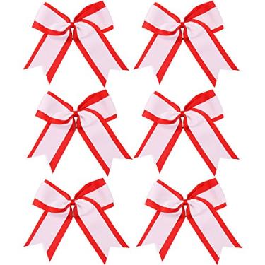 Imagem de 20 cm, 2 cores, 2 camadas, 6 peças, laço de líder de torcida, suporte de rabo de cavalo, laços de torcida, laço elástico para cabelo para torcida de colégio, Red/White
