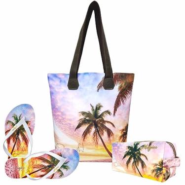 Imagem de Kit Praia Feminino Beach, Bolsa, Necessaire e Chinelo, Magicc B-138