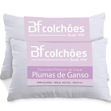 Imagem de Kit 2 Travesseiros Fibras Toque Pluma de Ganso 100% Algodão Percal 300 Fios Premium Ant...