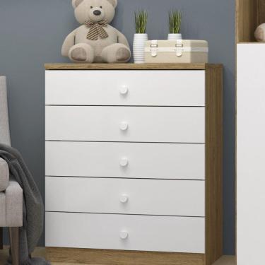 Imagem de Cômoda Infantil 5 Gavetas Lápis de Cor Espresso Móveis Rústico/Branco