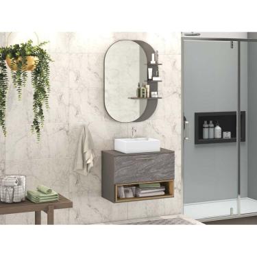 Imagem de Conjunto Para Banheiro Gabinete com Cuba e Espelheira com Prateleiras Vicenza Móveis Bosi Magneto/Cosmopolitan/Nogal