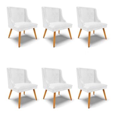 Imagem de Kit 6 Cadeiras Estofadas Para Sala De Jantar Pés Palito Lia Sintético Premium Branco - Ibiza