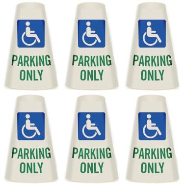 Imagem de SmartSign Pacote com 6 "Handicapped Parking Only" Gola com mensagem de cone refletivo com símbolo, visibilidade de 360 graus, placas de vinil não adesivas para cones de segurança no trânsito,