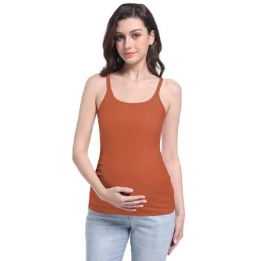 Imagem de V VOCNI Regata feminina para gestantes, alças finas, gola redonda, ajuste para gravidez, sem mangas, camisetas cami, Laranja, P