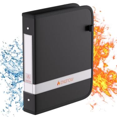 Imagem de ENGPOW Fichário de 3 anéis, fichário à prova de fogo de 3 cm com zíper, fichário à prova de fogo e à prova d'água com tira refletiva, comporta 375 folhas, antiaderente, sem PVC, compatível com