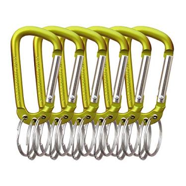 Imagem de Chaveiro com clipe de mosquetão VictorsHome de liga de alumínio em forma de D, gancho com clipe multifuncional com 3 chaveiros, pacote com 6, Amarelo