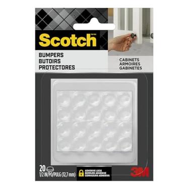 Imagem de Scotch Almofadas de para-choque adesivas transparentes 20 peças, almofadas de borracha autoadesivas de 1,27 cm redondas, amortecedores de borracha para porta de armário, projetados para proteger