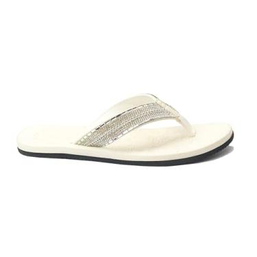 Imagem de REDVOLUTION Sandália feminina de strass macia com tira em T e sandália de praia, Palma branca, 38