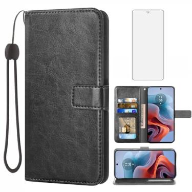 Imagem de Asuwish Compatível com Motorola Moto G34 5G capa carteira protetora de tela de vidro temperado e capa flip de couro suporte suporte acessórios celulares capas de telefone para MotoG34 mulheres homens