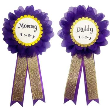 Imagem de Chicelite Kit de alfinetes de corsage Daddy to be & Mommy to be, adereços para fotos de chá de bebê, botão de roseta para celebração de festa de revela gênero, Seda, Sem Pedra Preciosa