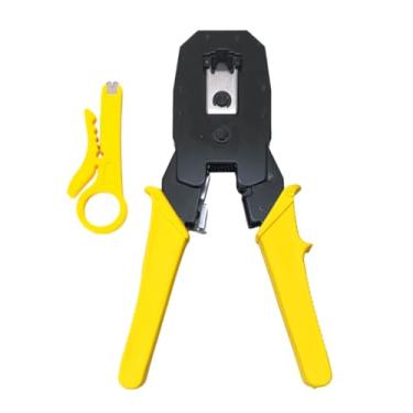 Imagem de Alicate de Crimpar Multifuncional para Conectores RJ45, RJ11 e RJ12, Amarelo. Alicate Crimpador Cabo De Rede RJ45/RJ11/RJ12. Alicate. Crimpagem. Cabo. Rede