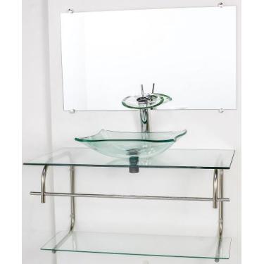 Imagem de Gabinete de vidro para banheiro inox 80cm cuba retangular incolor - Cu