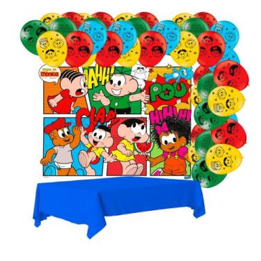 Imagem de Kit festa Turma da monica Decora Painel+ Toalha Azul + Balão - Festcol