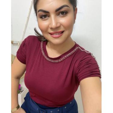 Imagem de Blusa Viscolycra Premium com Pedraria no Ombro - TOQUE FEMININO, Bordô