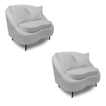 Imagem de Poltrona Decorativa Orgânica Pé Ferro Pto Kit 2 Zaya Bouclê C05 - D`rossi Cor Cinza