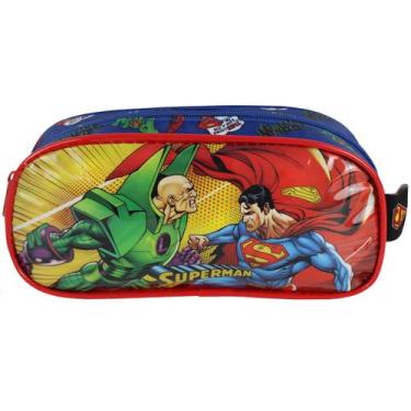 Imagem de Estojo Escolar Juvenil Infantil Superman Meninos Azul - Luxcel, Estojo