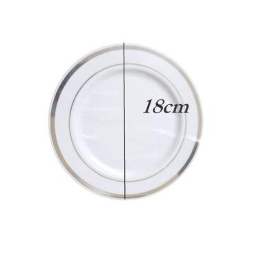 Imagem de Pratos Refeição Acrílico Resistente Borda Prata18cm-kit 20un - ARCÓLOR