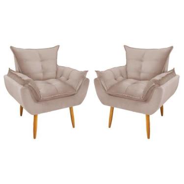 Imagem de Kit 2 Poltronas Decorativa Opala Pés Palito Veludo Palha Chamby Móveis