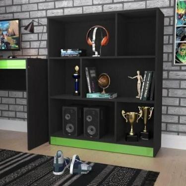 Imagem de Estante Gamer com 6 Nichos B25 - Preto/Verde - Emovell, Preto e verde