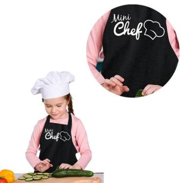 Imagem de Avental Infantil Mini Chef Unissex Preto Cozinha 65x45cm - Vida Pratik