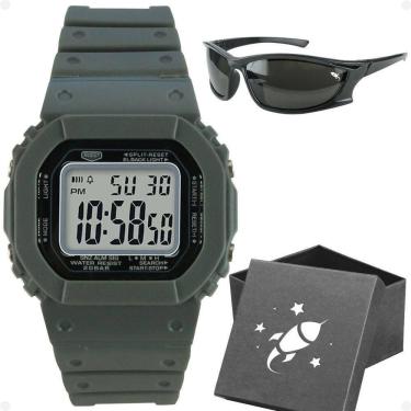 Imagem de Relogio Digital Infantil Menino Led Cinza + Oculos + Caixa