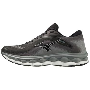 Imagem de Mizuno Tênis de corrida feminino Wave Sky 7, Preto e prateado, 9.5 Wide