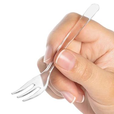 Imagem de Minigarfos de sabor – Minisgarfos de plástico transparente da LORESO 50CT para sobremesa de frutas e bolos congelados – descartável, livre de BPA, reutilizável de 9,5 cm (mini garfos 50CT Box), Clear, 50CT Mini Forks