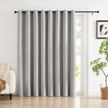 Imagem de Cortinas de linho 100% blackout para quarto, cortinas pretas cinza com 203 cm de comprimento, 1 painel, cortinas de janela extra largas para sala de estar, cortinas e cortinas escurecidas com ilhós,