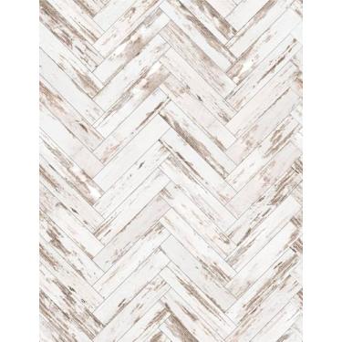 Imagem de Meihodan Papel de parede vintage branco descascar e colar papel de parede de contato removível rústico espinha de peixe tábuas de madeira papel de parede autoadesivo para cômodos cozinha bancada