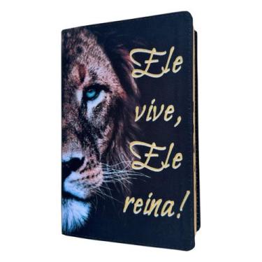 Imagem de Biblia Leão Ele vive ele reina ARC  Letra Hiper com Harpa E Corinhos -