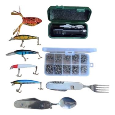 Imagem de Kit Completo Para Pesca Com Iscas Artificiais Anzóis Canivete e Lanterna Tática
