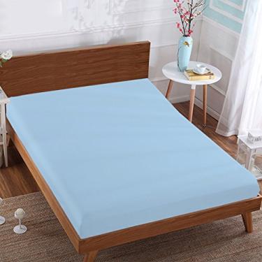 Imagem de BedDecor 1 lençol com elástico 100% algodão egípcio, bolso extra profundo de 38 cm (casal - 137 x 189 cm - azul claro)