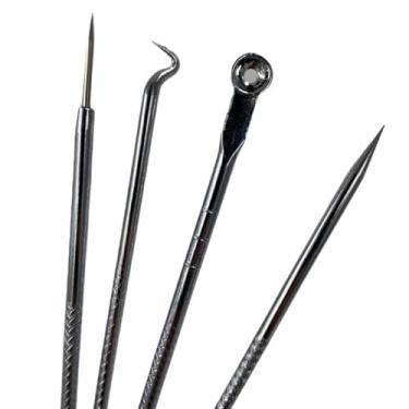 Imagem de Kit 4 Peças Extrator Cravos Espinhas Removedor Aço Inox Com Estojo Saúde Higiene Rosto Estética Facial Limpeza da Pele 11 a 13 cm Antiacne
