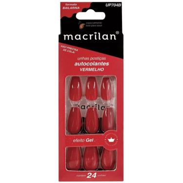 Imagem de Macrilan Unhas Postiças Autocolantes Efeito Gel Vermelho Up704B (24 Unidades)