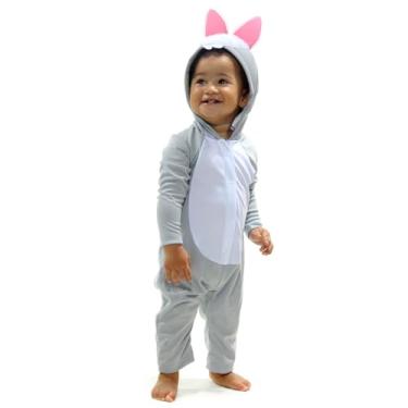 Imagem de Fantasia de Coelho Bebê 1 e 2 anos Longo Cinza Capuz com Orelhas Roupa Coelhinho da Páscoa (M 2 anos)
