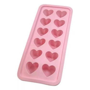 Imagem de Forma de gelo de silicone com 12 cavidades rosa de coração para cozinh