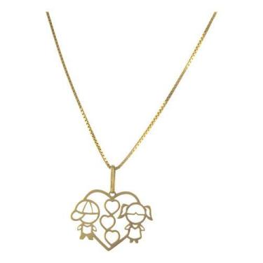 Imagem de Colar Feminino Coração Menina E Menino Ouro 18k 750 40 Cm - JOIE JOIAS