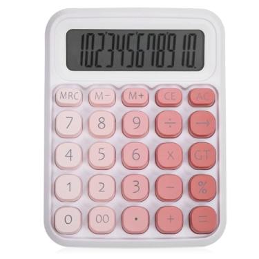 Imagem de SEWACC Calculadora de interruptor mecânico, calculadora de mesa rosa com botões grandes, 12 dígitos, grande visor LCD, calculadora estética para casa, escritório, escola