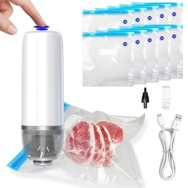 Imagem de Seladora a vácuo portátil para alimentos, conjunto de máquina seladora a vácuo portátil sem fio com 10 sacos de sous vide para armazenamento de alimentos, cozinha e cozimento sous vide