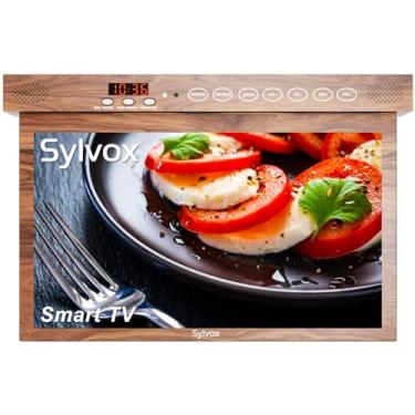 Imagem de SYLVOX Smart TV flip down de 15,6 polegadas embaixo do armário suporta rotação de 360 graus WiFi e conexão sem fio, design de armazenamento para cozinha, quarto, trailer, iate (cor de grão de madeira)
