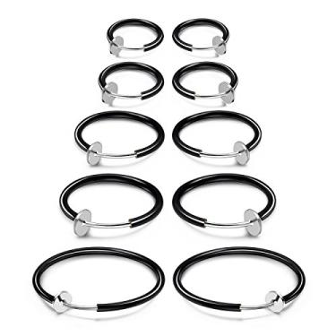 Imagem de JewelrieShop Brincos de argola com clipe para mulheres, piercing de nariz falso, lábio falso, cartilagem falsa, brincos de argola sem fim, lóbulos masculinos (5 pares, 13 mm-25 mm, cores mistas