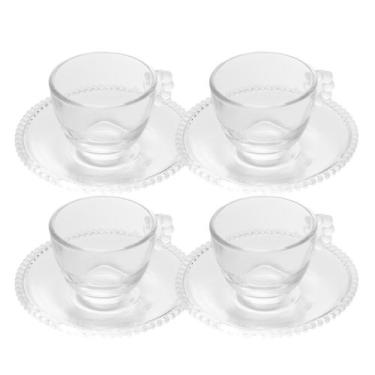 Imagem de Jogo 4 Xícara de Chá com Pires Cristal Transparente Pearl Pérola 180ml