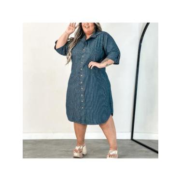 Imagem de Vestido 3/4 plus - Daily Plus, Jeans listrado, 56