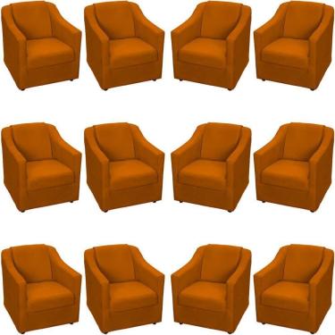 Imagem de Kit 12 Poltronas Mila Pé De Plástico Cromado - Terracota Suede